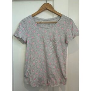 Gap Womens Easy Tee XS Heather Grey Neon Pink Palm Tree Print Pocket T-Shirt